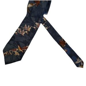 Vtg Endangered Species 100% Silk Tie Blue Gold Flying Birds Eagle Mens 56” USA